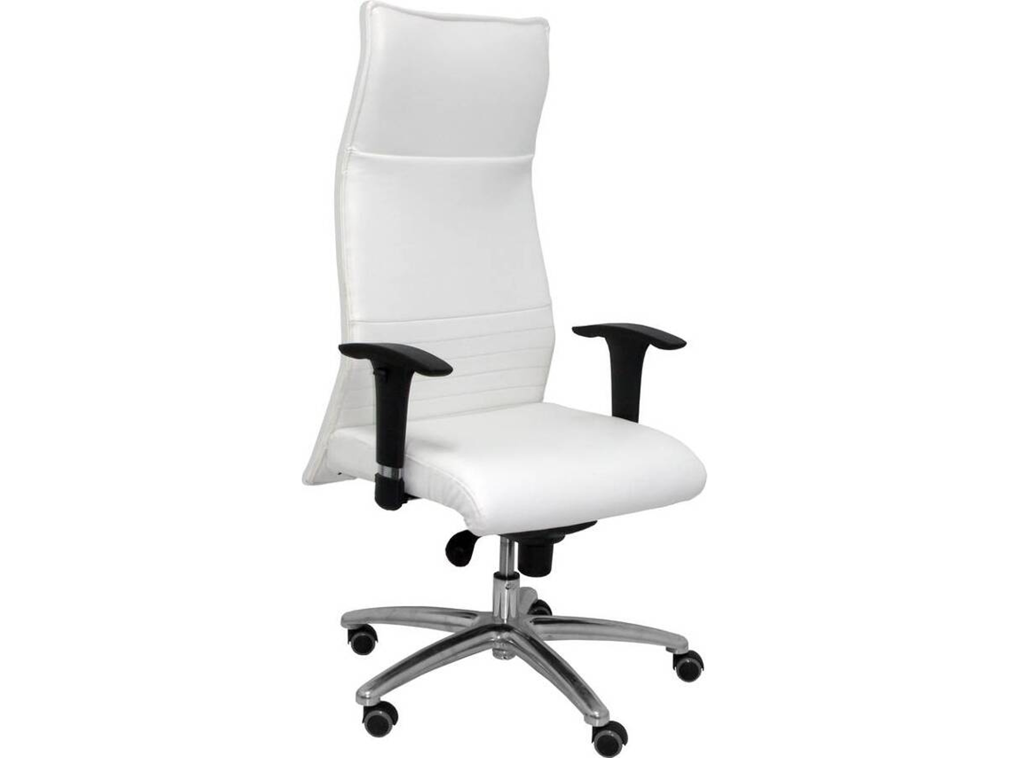 Silla de Escritorio Ejecutiva PYC Albacete Blanco con ruedas antiarañazos (Brazos Ajustables - Piel sintética)