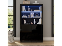 Vitrina LED de alto brillo, 170 cm, 2 estantes de cristal, 2 armarios, negra, ZACHARY