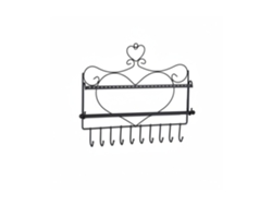 Relaxdays Expositor Joyas, De Pared, Organizador Collares, Pendientes, Pulseras, Diseño Corazón, 30x36,5x3,5 Cm, Negro