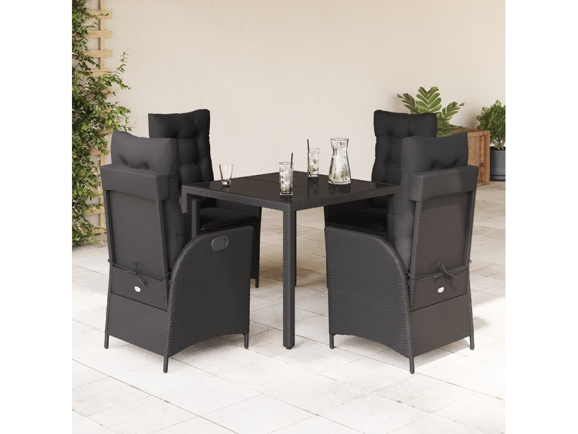 Juego de comedor de jardín de 5 piezas con cojines, mimbre sintético negro, DKD Home Decor