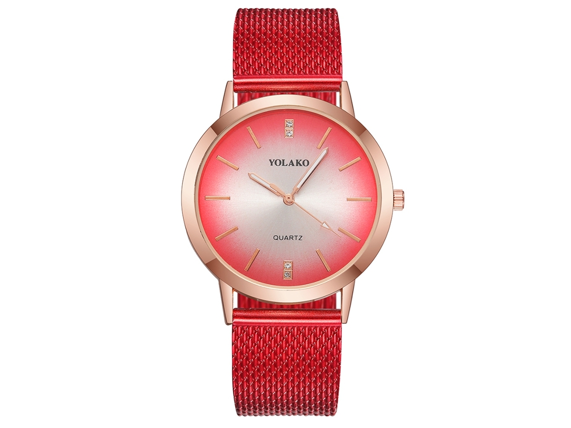 Reloj De Cuarzo Yolako Para Mujer Con Correa De Plástico Y Esfera Con Pedrería (rojo)