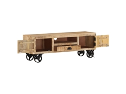 Maison Exclusive - Mueble Tv Con Ruedas Madera Maciza De Mango Rugosa 110x30x37 Cm