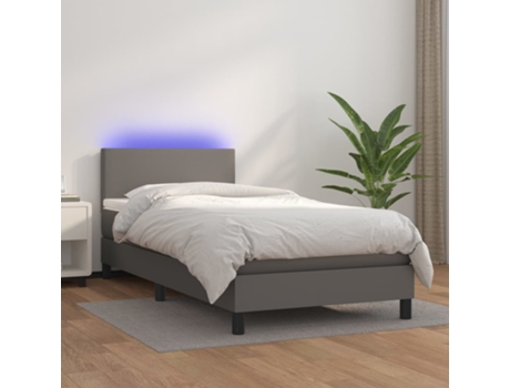 MAISON EXCLUSIVE Cama con somier y colchón LED 90 x 200 cm, piel sintética gris