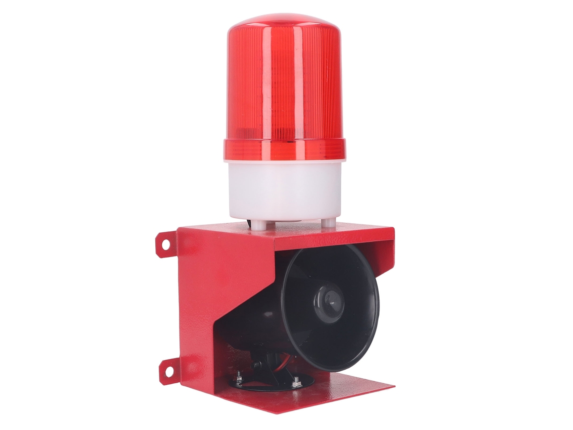 Sirena industrial externa de 115 dB con luz estroboscópica, resistente al agua, con alarma y enchufe CN de 220 V.