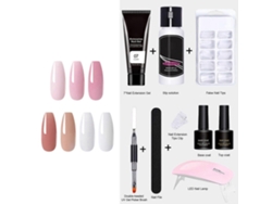 Kit de gel para extensión de uñas con mini lámpara UV, pincel, puntas postizas, clip, base y capa P para empezar con el arte GOKOCO