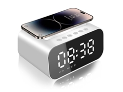 Radio Despertador Con Base De Carga Inalámbrica, Espejo, Bluetooth, Alarma Dual, Temperatura, 3 Niveles De Brillo, 16 Niveles De Volumen (bl
