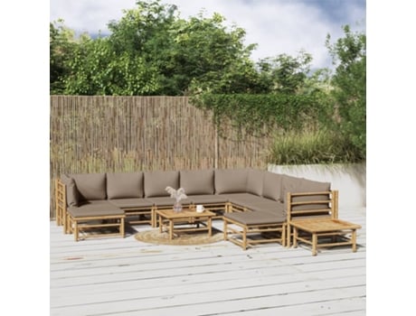 Conjunto 12 de muebles de jardín VIDAXL bambú y cojines gris taupé