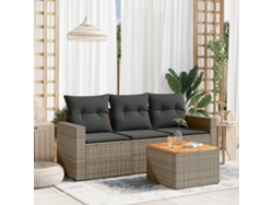 Conjunto de sofá de jardín de 4 piezas con cojines de ratán gris Lovely Home