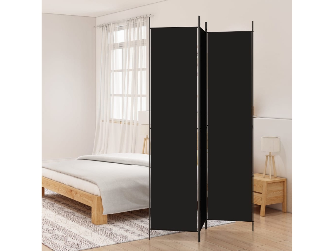 Biombo/separador | Biombo, con 3 paneles 150x220 cm en tela negra Wsd663626 Adorável Casa