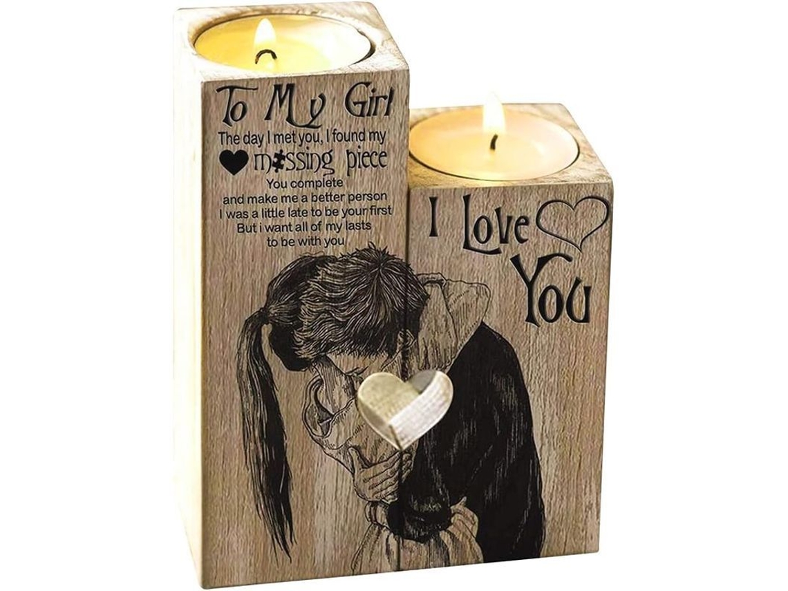 Portavelas De Madera Con Forma De Corazón Para Mi Chica, Regalo Romántico De Cumpleaños Y San Valentín.
