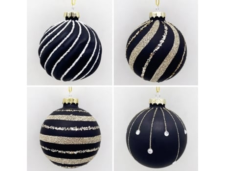 Set de 4 Bolas de Navidad Plateadas 8cm Bolas de Adornos de Árbol de Navidad Negro
