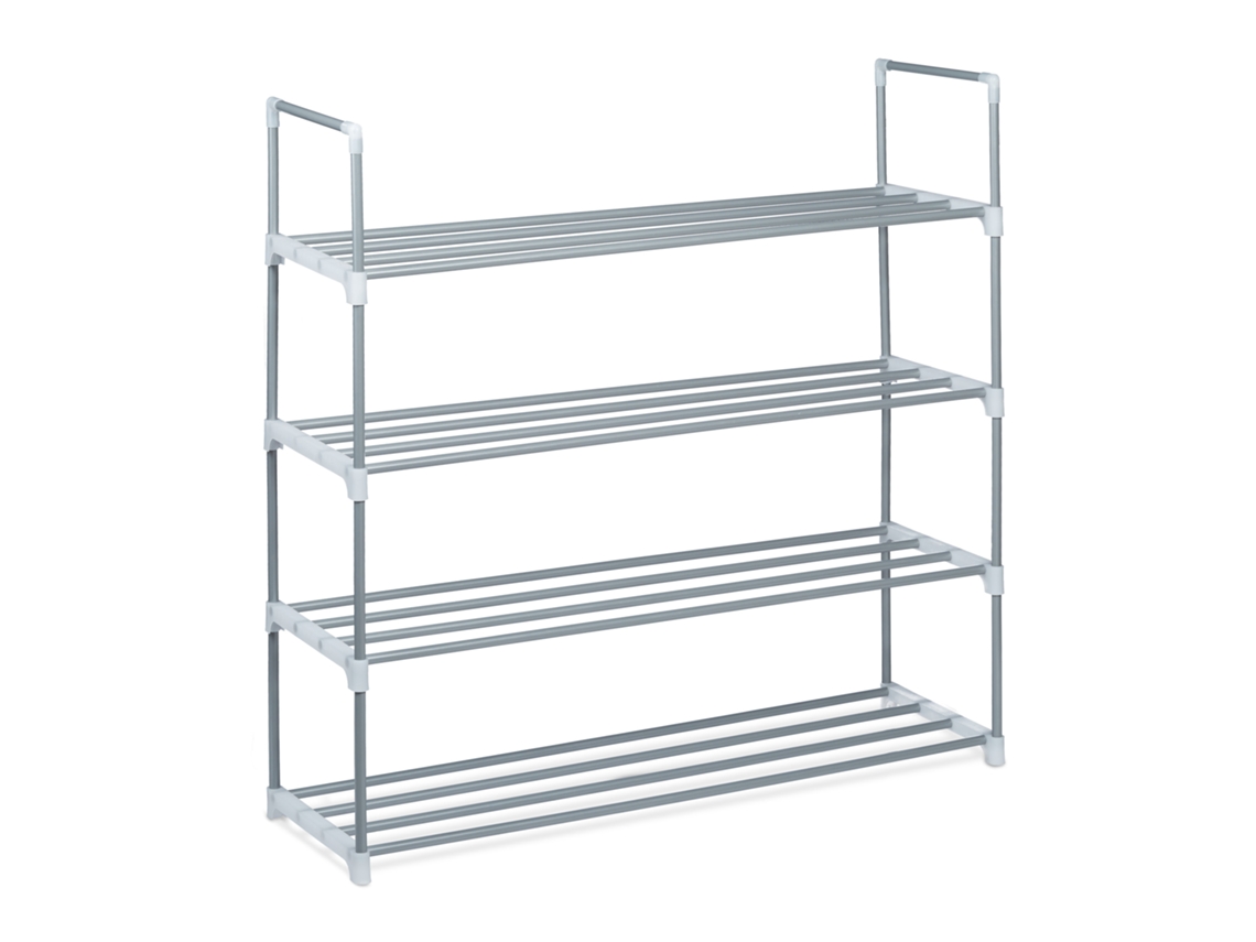 Sistema De Prateleira Relaxdays, 4 Andares, Para 16 Pares, A X L X P: 93 X 90 X 31 Cm, Suporte De Metal, Prateado/branco
