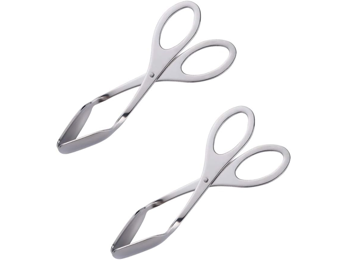 Pinzas para sartenes, pinzas de cocina de acero inoxidable para barbacoa (2 piezas, color plata)