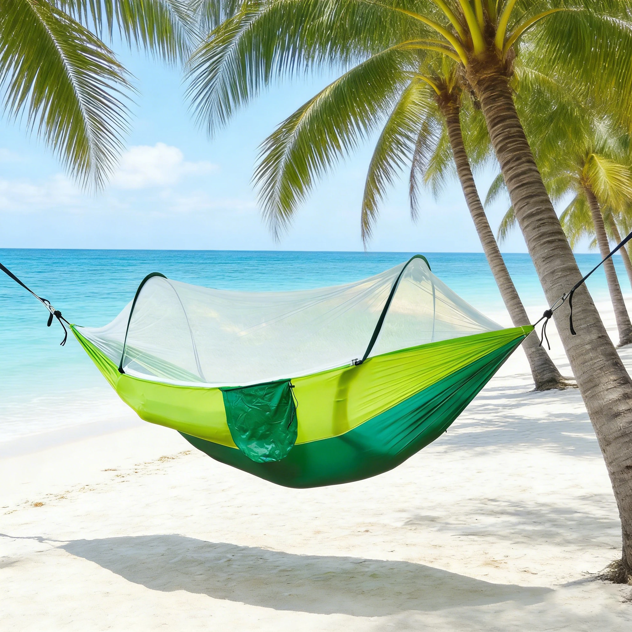 (verde, 260x140cm) Hamaca De Camping Con Mosquitera, Adecuada Para Excursiones Y Viajes De Mochilero Al Aire Libre.