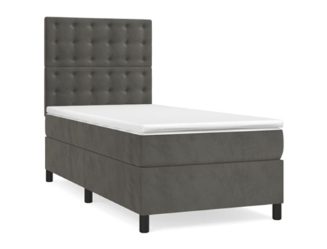 vidaXL Cama con somier y colchón 90x200 cm terciopelo gris oscuro