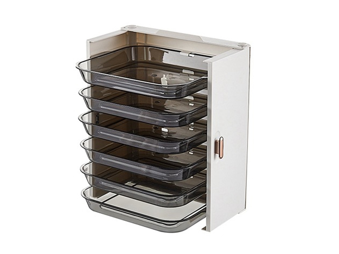 Estante plegable de pared para organizar platos y vajilla en la cocina. 6 tapas. Color blanco perla.