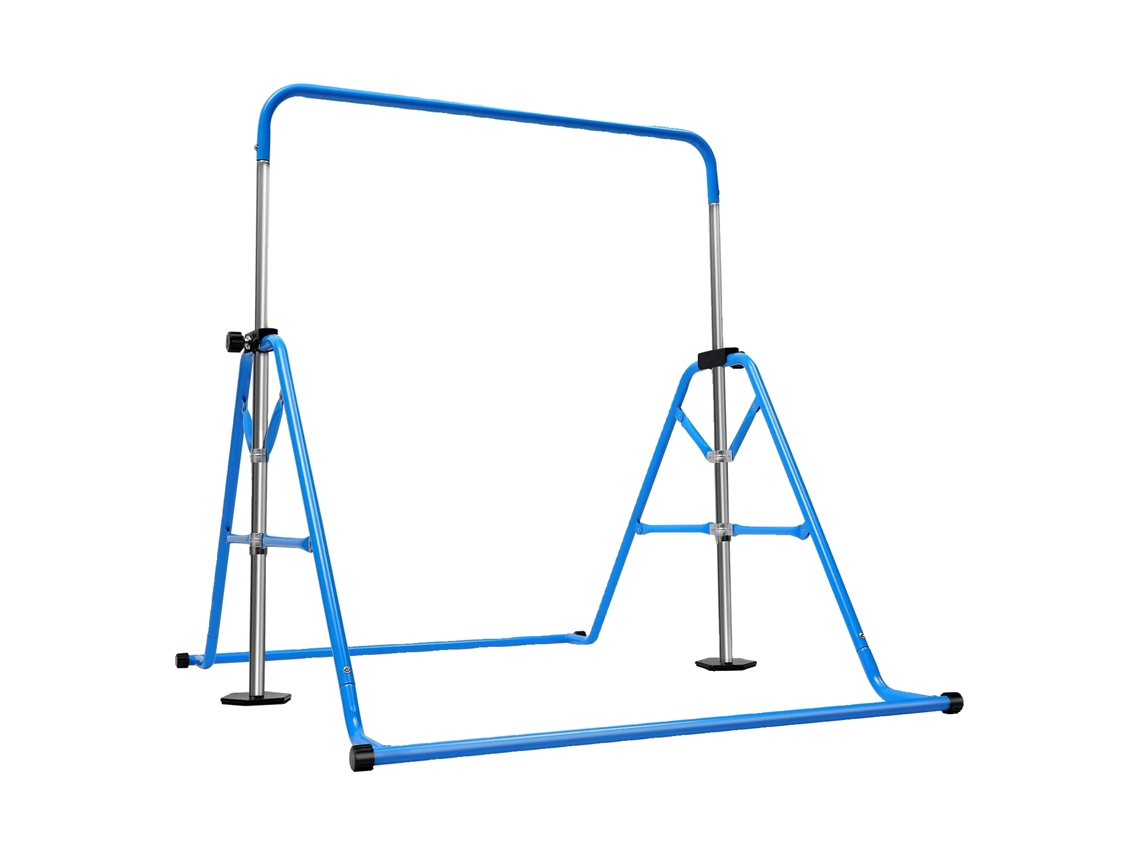 Barra de gimnasia, altura ajustable, acero resistente, diseño plegable, azul OEM