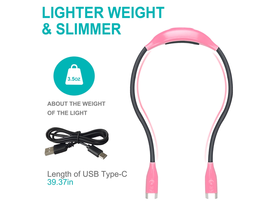Lámpara LED para el cuello, luz de lectura, luz decorativa, ideal para correr de noche al aire libre. Mdug (color rosa)