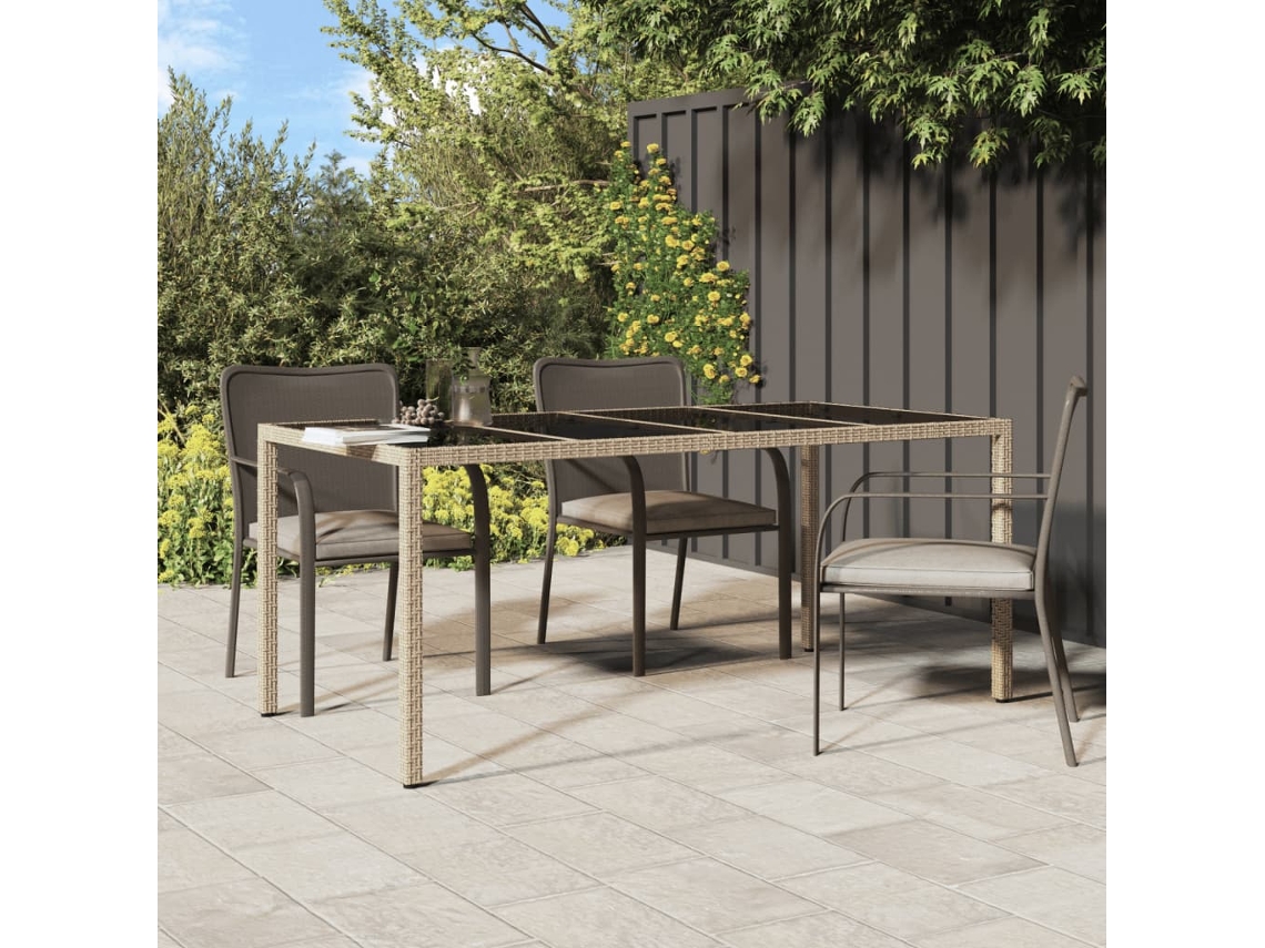 Mesa de Jardín LOVELY HOME Comedor Vidrio Templado y Mimbre Beige (190 x 90 x 75 cm)