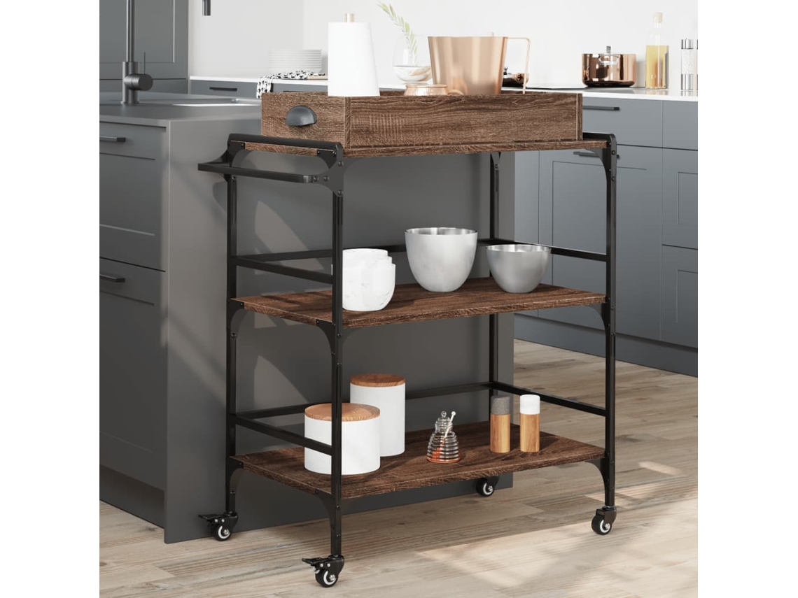 Carrito De Cocina Madera Ingeniería Marrón Roble 81,5x41x92,5cm