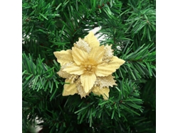 Juego De 12 Flores Artificiales De Nochebuena Doradas Con Purpurina Para Decorar El Árbol De Navidad.