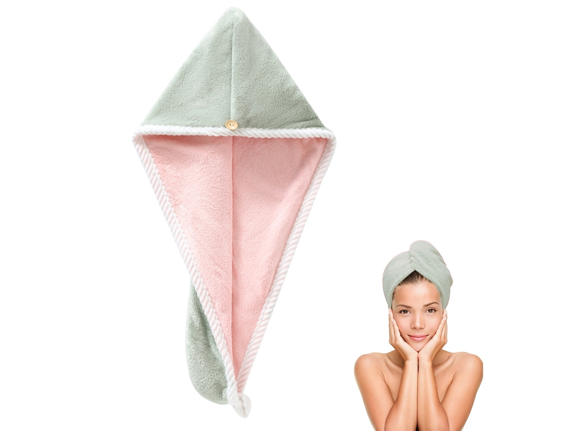 Toalla TRUYUETY Turbante Cabello Botones Gorro Secado Terciopelo Verde (Talla Única)