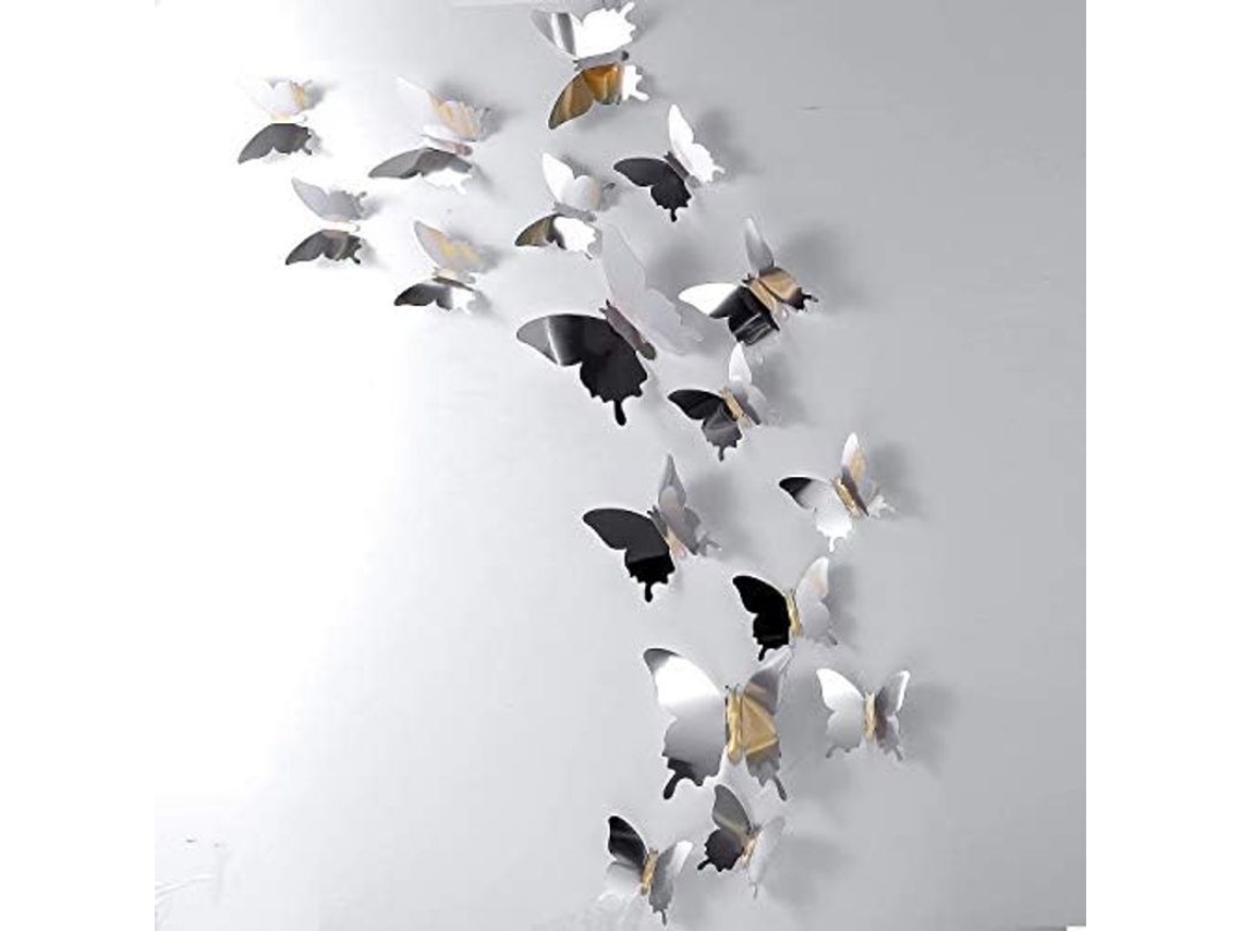 Linjou Pegatinas De Pared 3d De Mariposas, 48 Piezas, Decoración De Pared (plateado)