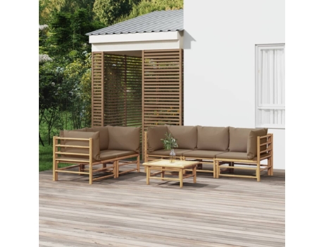 Conjunto 6 de muebles de jardín VIDAXL bambú con cojines gris taupé