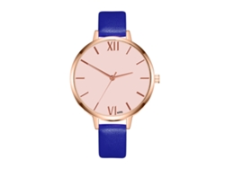 Reloj De Pulsera De Moda Para Mujer En Piel Sintética Con Esfera Redonda Y Movimiento De Cuarzo Azul.