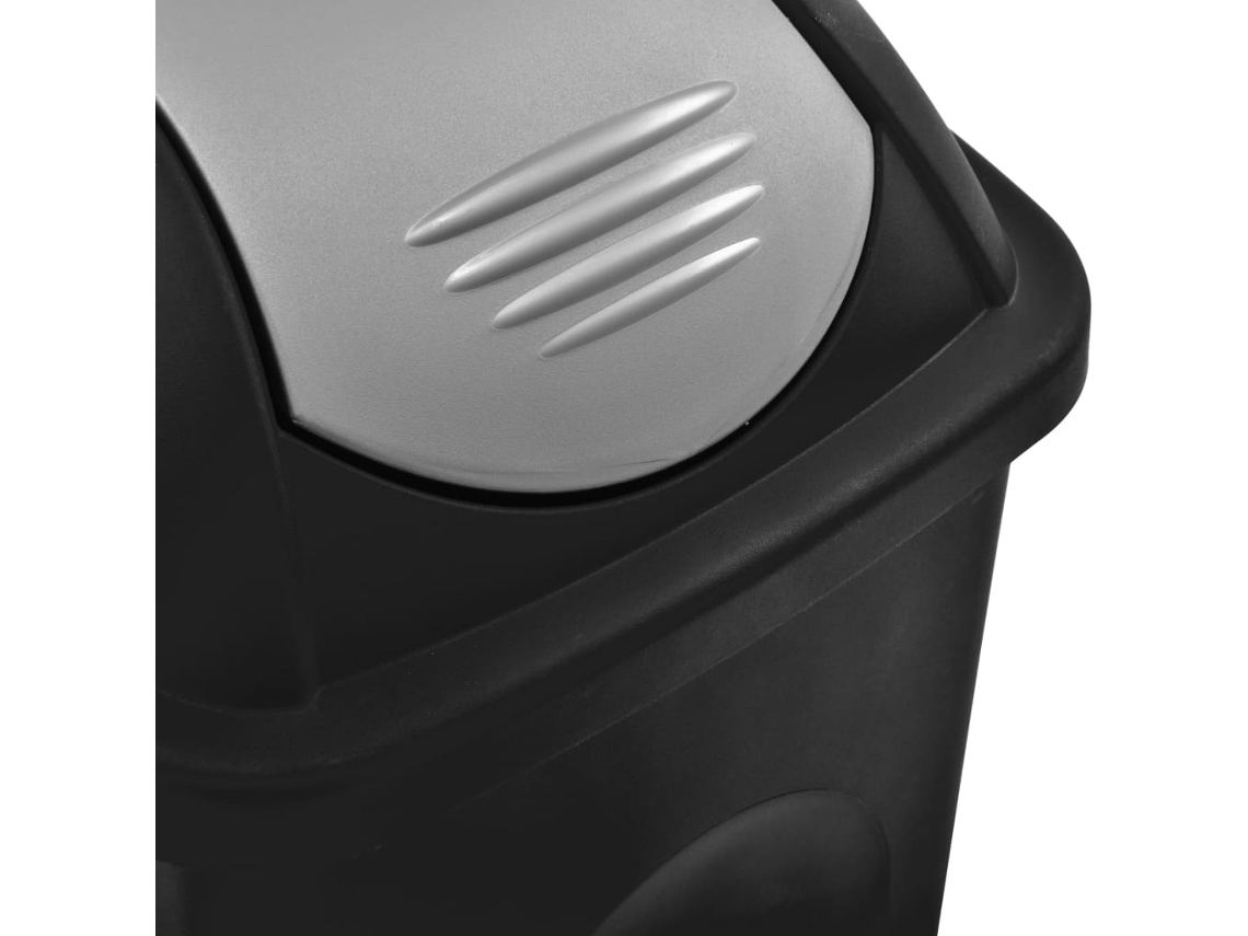 vidaxl Cubo de basura con tapa abatible 60 L negro y plateado