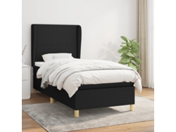 Cama Box Spring Con Colchón Tela Negro 100x200 Cm
