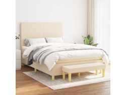 Cama Box Spring Con Colchón Tela Color Crema 140x190 Cm