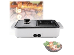 Parrilla eléctrica para fondue 2 en 1 con control de temperatura independiente y revestimiento antiadherente para asar en interiores.