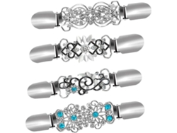 Juego De 4 Pinzas Para Ropa De Aleación De Plata Adornadas Con Cristales Para Suéteres, Cárdigans Y Chales.