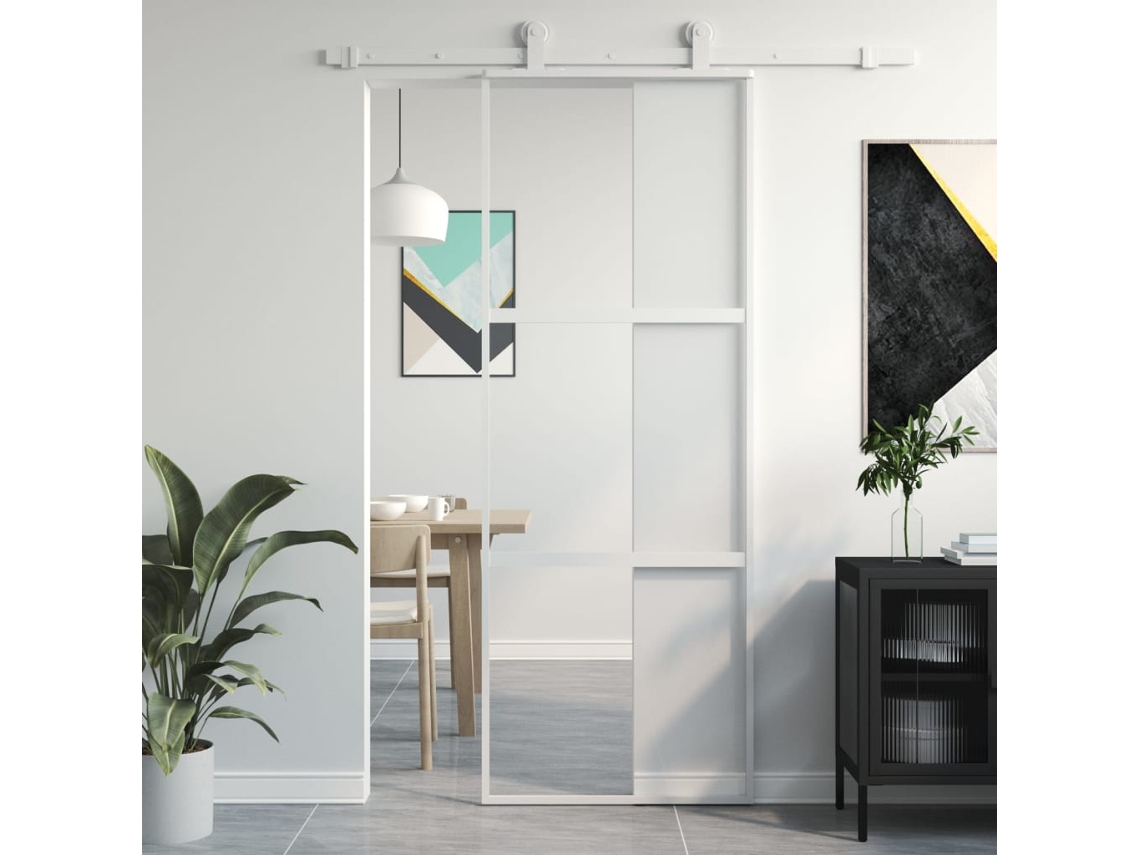 Puerta corrediza | Puerta corredera de 76 x 205 cm, vidrio templado y aluminio blanco WSD866627 Lovely Home