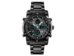 Reloj Multifuncional De Acero Inoxidable Para Hombre Con Esfera Grande, Resistente Al Agua Hasta 30 M, Negro+negro