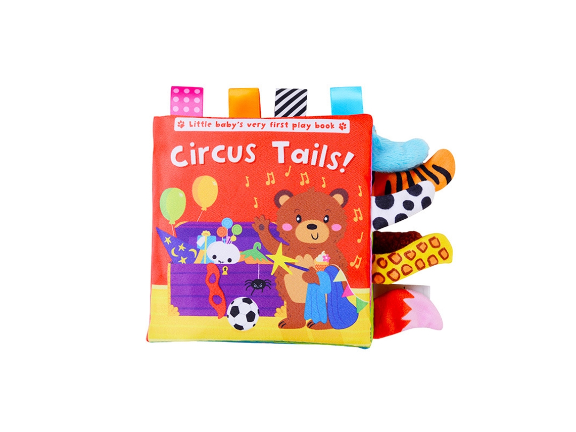 (Animales de circo) Libro de tela con colas de animales, libro desplegable para separar, educativo e informativo