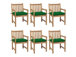 Sillas de jardín DKD Home Decor de 6 piezas con cojines verdes en teca maciza