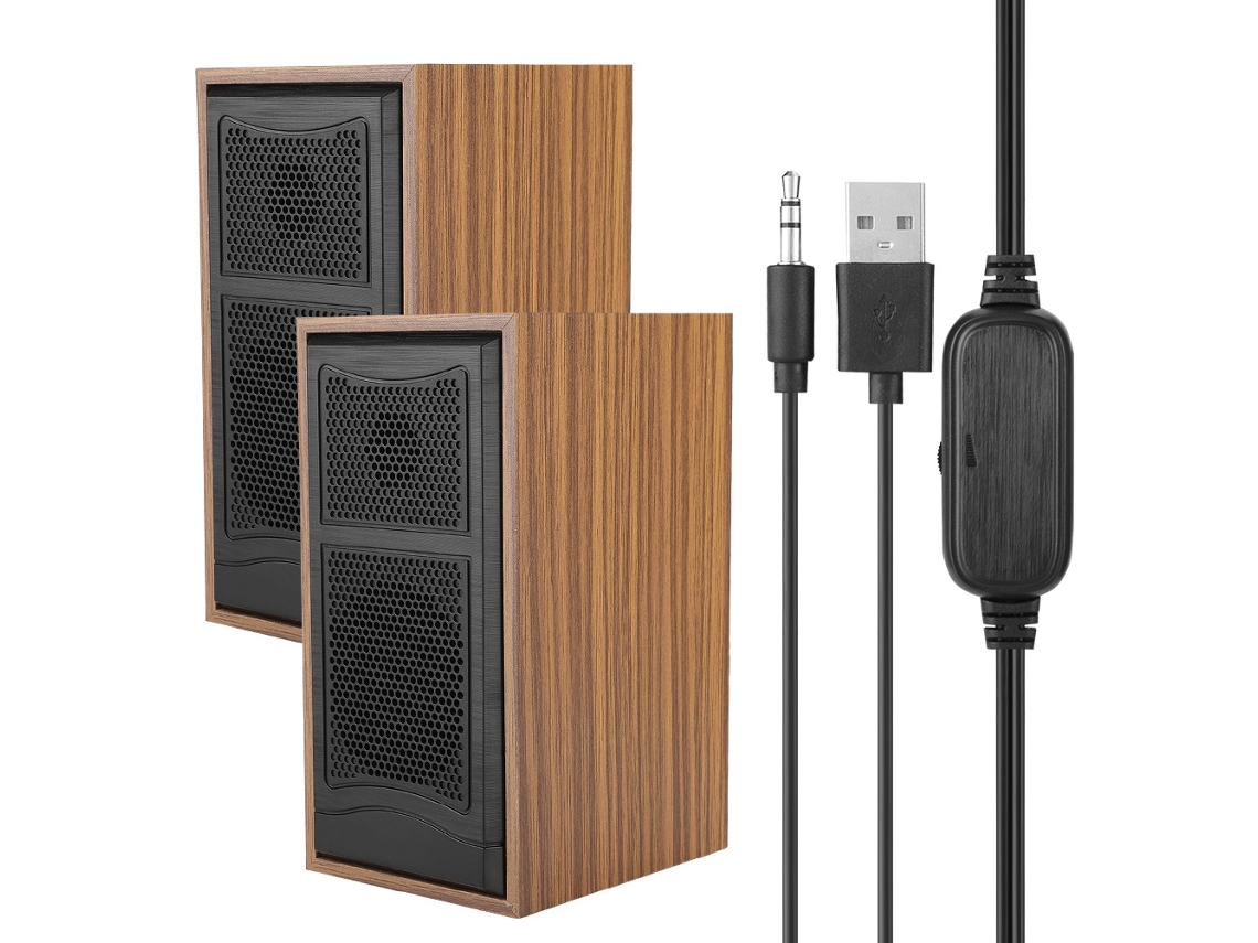 Altavoz De Escritorio De Columna De Madera Mini Usb Cableado Para Pc De Color Madera