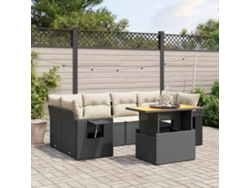Conjunto de sofá de jardín de 7 piezas con cojines, ratán negro, Dkd Home Decor