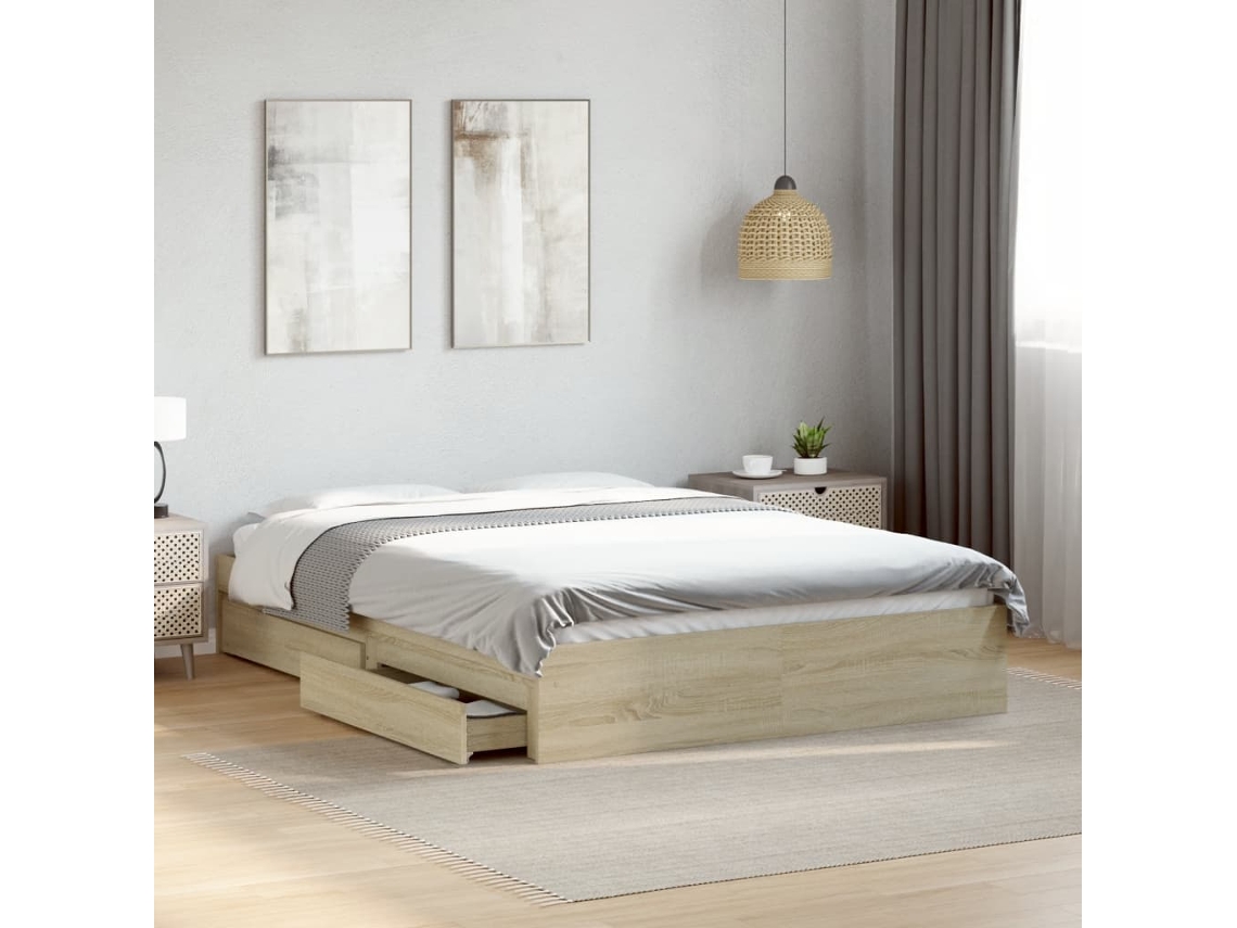 Cama Con Cajones Madera Ingeniería Roble Sonoma 140x190 Cm
