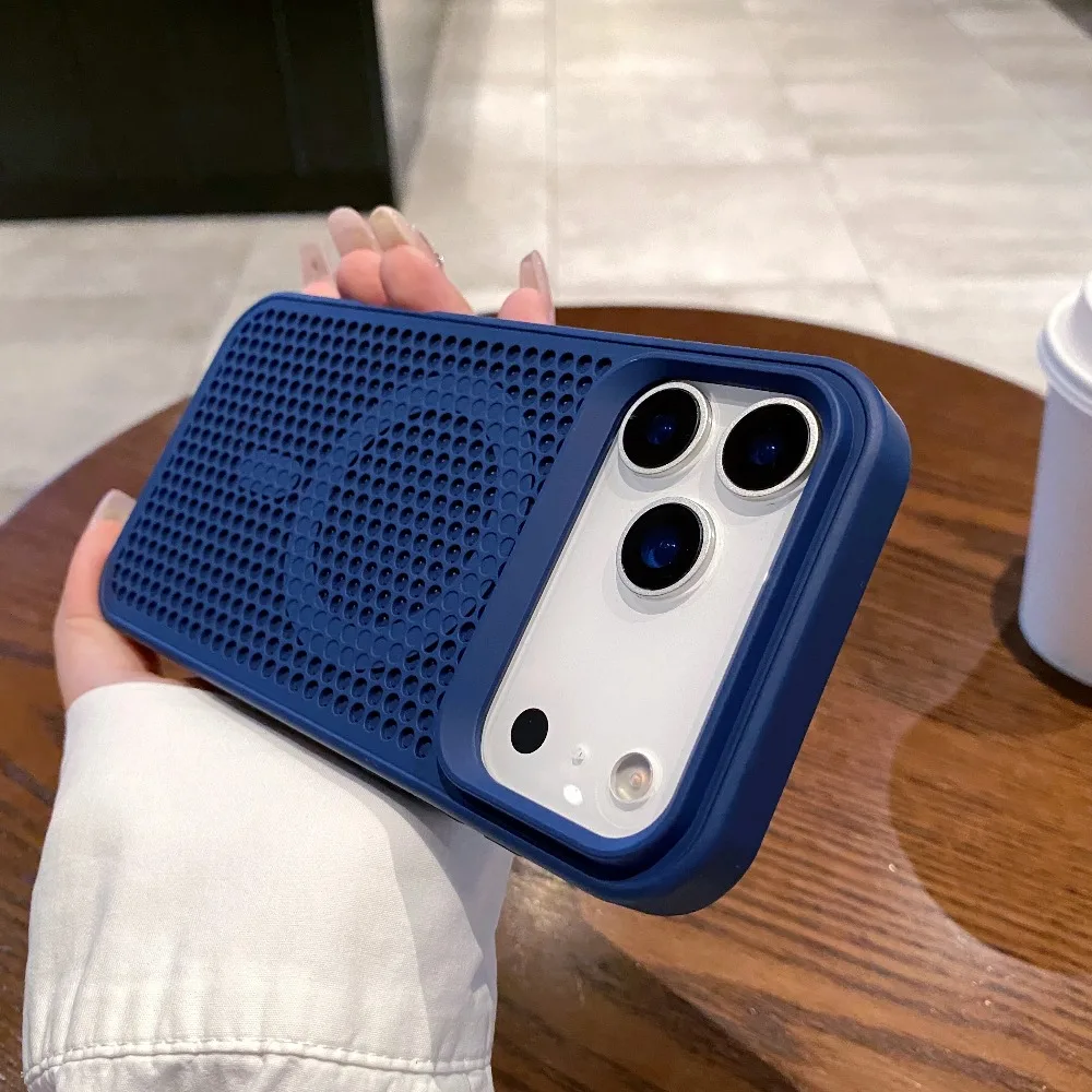 (azul Oscuro, Iphone 17) Funda Para Teléfono Con Diseño De Malla Perforada Para Disipación De Calor, Compatible Con Magsafe.