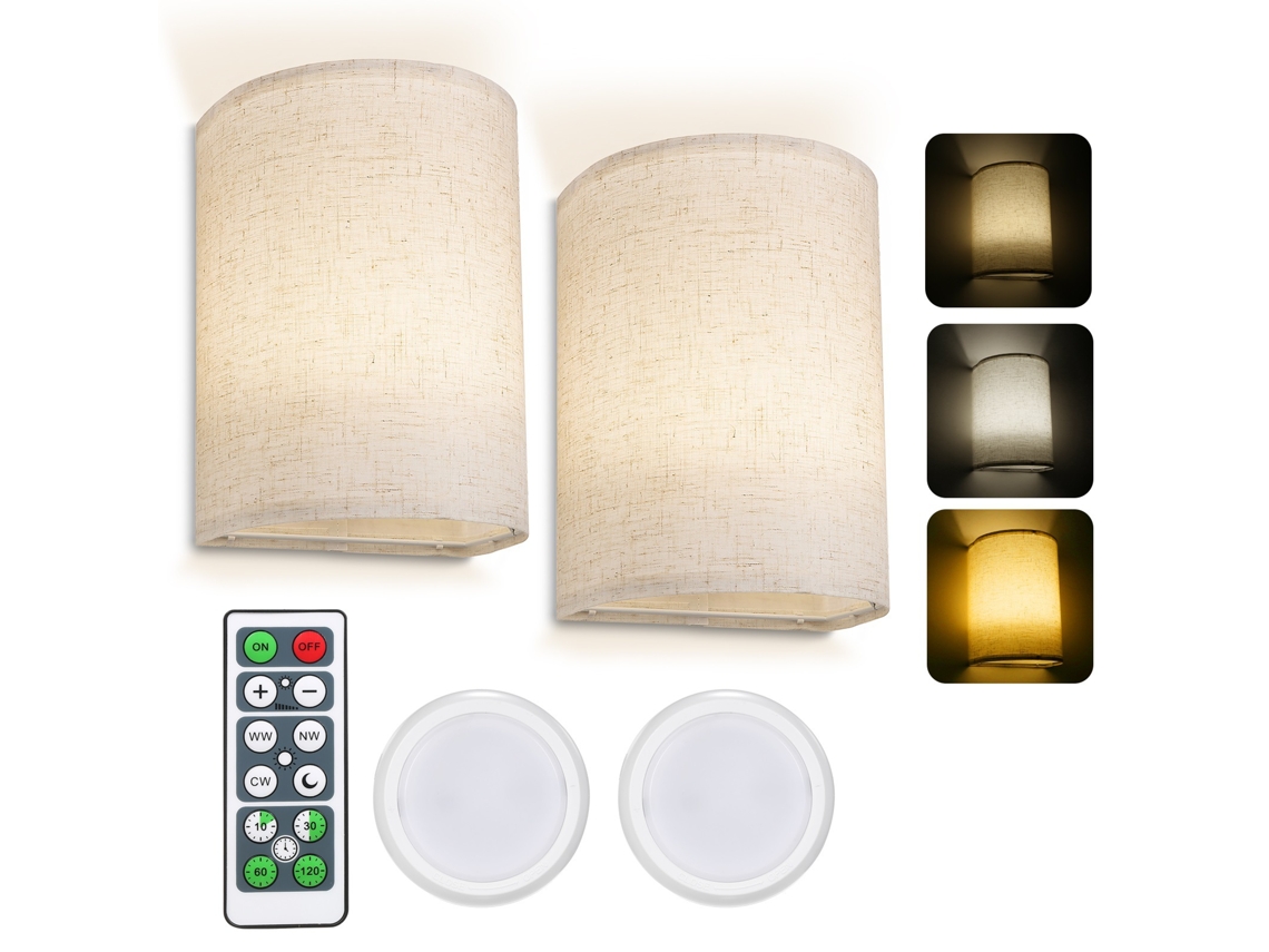 Juego De 2 Apliques Pared Interiores Regulables, Recargables, Pantalla Tela Beige Para Dormitorio Y Sala Estar.