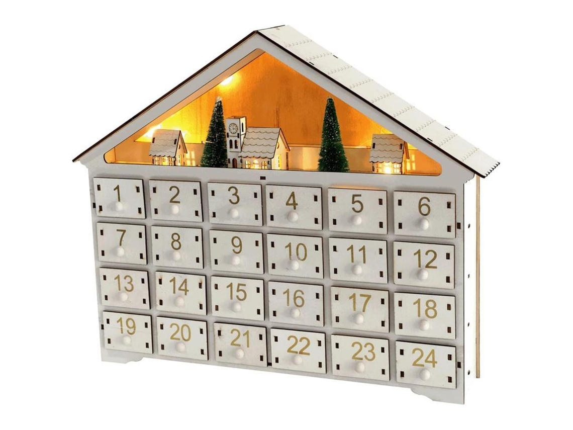 Calendario De Adviento De Madera Reutilizable Con 24 Cajones Y Luces Led Para Decoración Navideña