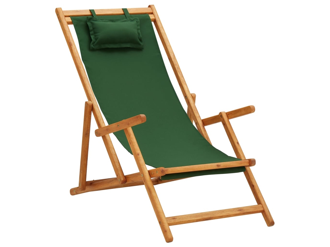 Silla de playa plegable DKD Home Decor de madera maciza de eucalipto y tela verde