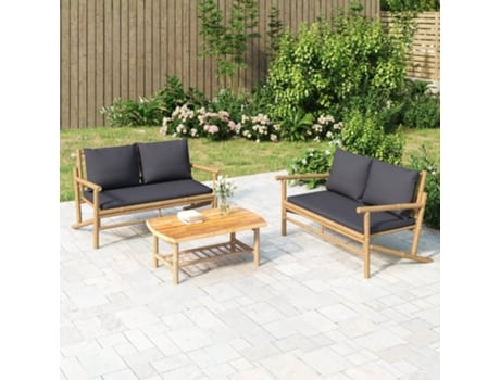 MAISON EXCLUSIVE Banco de jardín de bambú con cojines gris oscuro