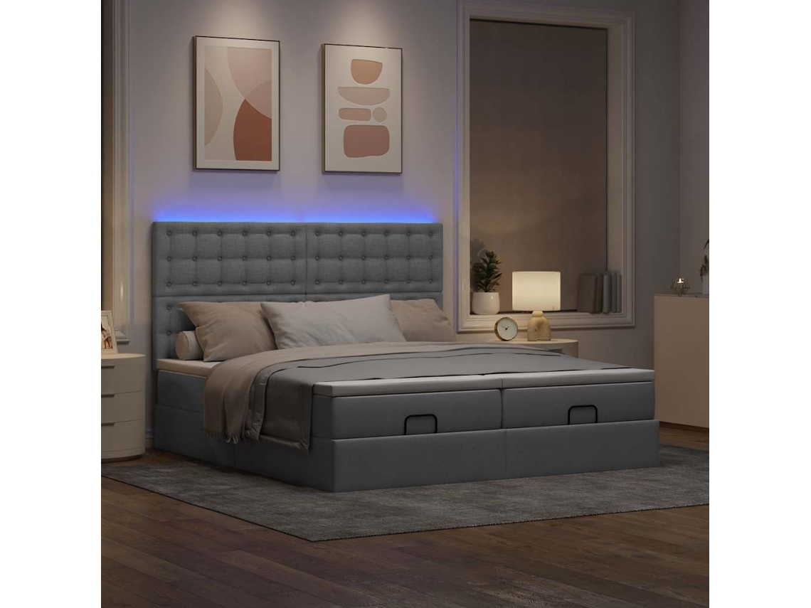 Maison Exclusive - Estructura De Cama Otomana Colchones Tela Gris Claro 200x200cm