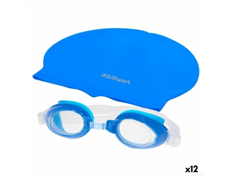 Gorro y Gafas de Natación Azul Infantil Plástico (12 Un) AQUASPORT