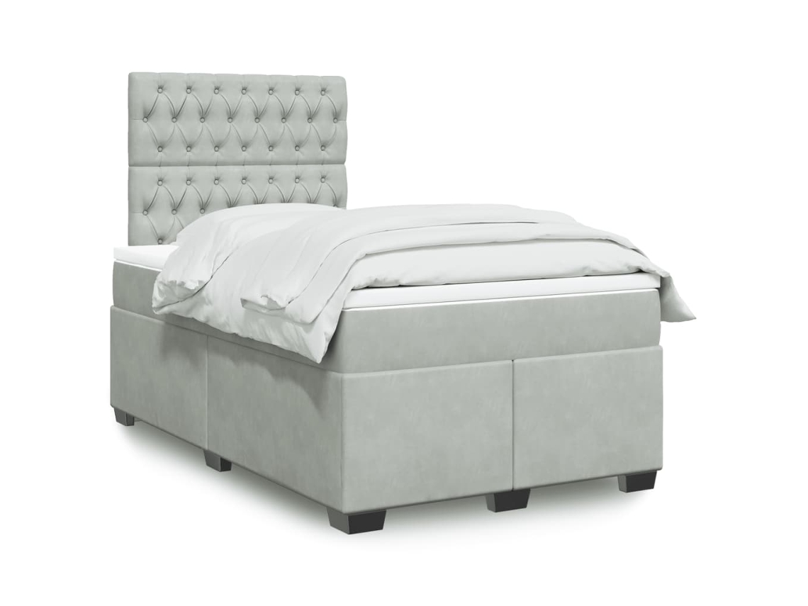 Cama Box Spring Con Colchón Terciopelo Gris Claro 120x200 Cm