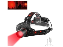 Linterna frontal recargable Linterna frontal LED con luz roja Linterna frontal de caza Linterna frontal con zoom de haz rojo 3 modos Negro YEMAESRE